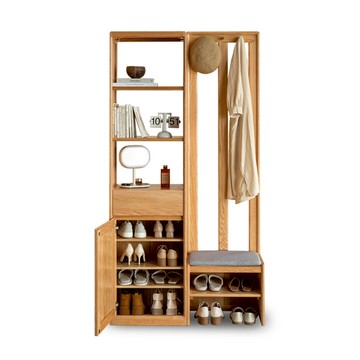 hoi! 源氏木語布拉格橡木原木色玄關置物櫃穿鞋椅1M Y84L01 灰咖色