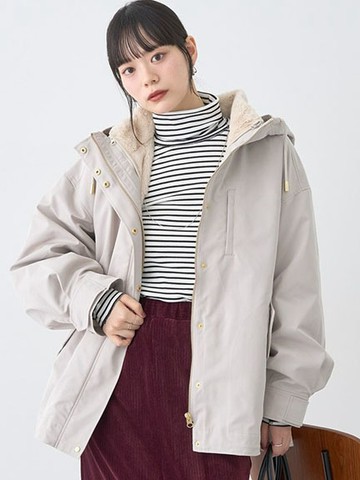 【SET ITEM】3WAY兩件式定番毛絨連帽大衣外套(01000612802) - earth music&ecology