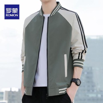 羅蒙男士休閑外套春季新款潮流棒球服2025新款青年時尚拼色夾克潮