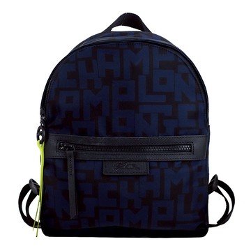 [平輸版]LONGCHAMP LE PLIAGE LGP系列滿版尼龍後背包(小/黑X海軍藍)真品平輸