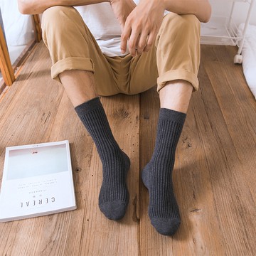 經典款抽條中筒男襪 百搭素色棉襪 男士商務直條襪子