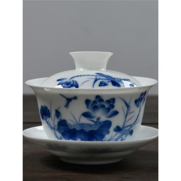 青花瓷蓋碗茶杯大號茶備陶瓷功夫茶具三才杯泡茶器敬茶碗手抓茶壺