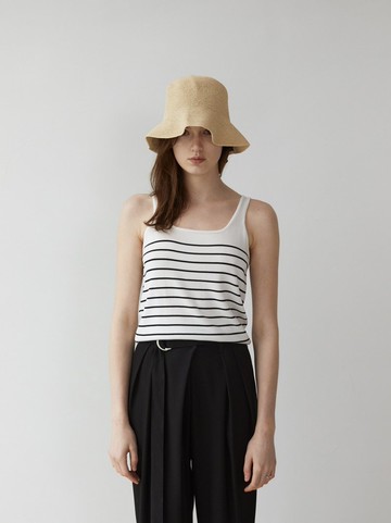 橙米/藍白/黑白 3色條紋 特種紗線天絲絹絲棉方領吊帶内搭背心