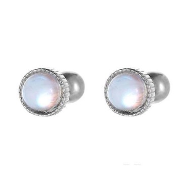 RJ New York 低調雅痞月光石鈦鋼男士耳環(銀色)