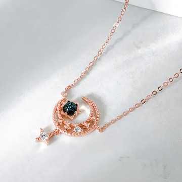 RADIANT STAR 璀璨之星 星夜流光琉璃星空石月牙彎彎項鍊 925純銀 SL718  墜飾1.4 x 2.1cm(鍊長38cm)  上弦月的繁星 玫瑰金