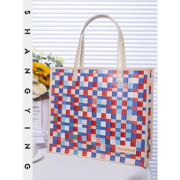 尚盈@像素色塊防水pe手提果凍包大容量學生通勤磨砂單肩托特包包