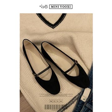 清倉~2025夏春新款圓頭一字扣帶瑪麗珍女鞋粗跟百搭淺口芭蕾單鞋