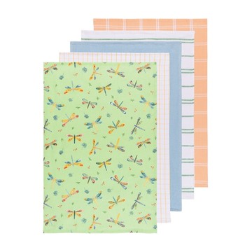 《NOW》純棉茶巾擦拭布5入-蜻蜓71cm-- 廚房抹布 清潔布 擦拭布