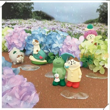 日式小擺件 【94%好評率】decole日式貓咪擺件雨季雨傘咪晴天娃娃坐蝸牛治愈系桌面裝飾禮物