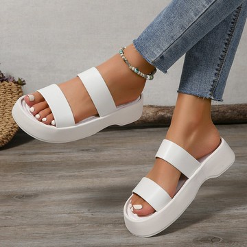 ??快速出貨?? 附發票 休閑外穿一字拖鞋女夏季女2025韓版松糕厚底小個子顯高舒適涼拖鞋