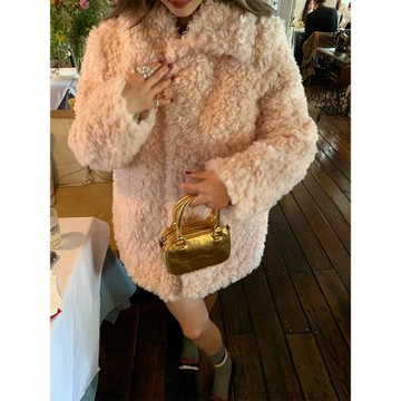 落落狷介仿羊羔毛外套2025新款皮草外套冬粉色保暖毛毛外套小個子