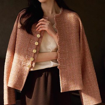 【巴黎精品】現貨+預購 頂級法式毛呢外套大衣OL西裝小香風外套寬鬆秋冬大碼休閒女裝-金羊毛粗花呢a1lk46