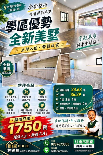 中西區優質學區全新整理車墅 /住商惜福523｜台南市中西區大同路一段