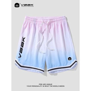 VBBK冰絲休閑短褲男孩韓版潮流ins藍粉漸變多巴胺大碼透氣籃球褲