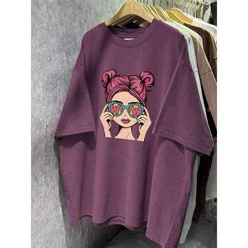 胖mm特大碼150kg女裝歐貨爆款純棉短袖t恤夏新款遮肉洋氣紫色上衣
