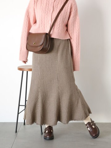 格紋/素面流蘇下擺魚尾剪裁長裙(FF37L0L0980) - ehka sopo