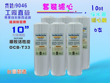 10英吋淨水器.濾心RO純水機椰殼活性炭6支餐飲濾水器.水族箱.過濾器.飲水機貨號:9046【七星淨水】