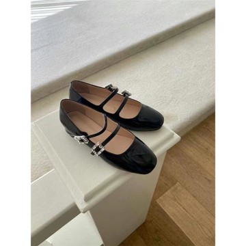 韓國東大門女鞋銀色一字帶淺口圓頭水鉆瑪麗珍鞋女