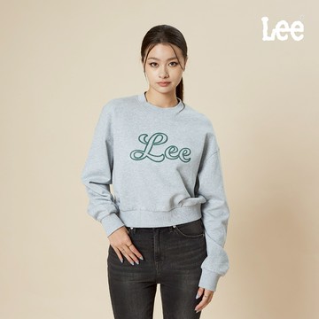 Lee 草寫大LOGO短版大學T 女 灰色 LB511008348