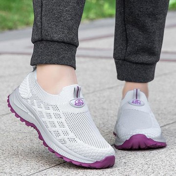 春夏一腳蹬透氣老北京布鞋女網面運動媽媽鞋懶人平底防滑孕婦鞋女