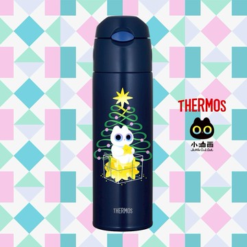 插畫家 小油画 限量款😺【THERMOS 膳魔師】不銹鋼真空吸管保冷瓶550ml(FHL-551LOA-NVY)