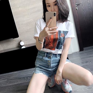 歐美oversize印花t恤女2021夏季新款圓領純棉百搭時尚青春短袖潮T