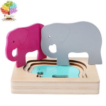 【樹年】蒙氏多層5層拼圖立體木製動物拼板顏色漸變形狀變化感知蒙氏早教教具