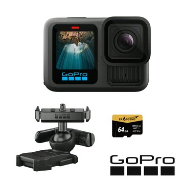 【GoPro】HERO13 Black 磁吸助拍套組 (HERO13單機+磁吸式扣鎖球型連接固定座+64G記憶卡) 正成公司貨