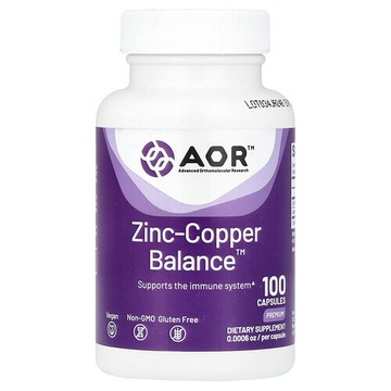 Advanced Orthomolecular Research AOR, 鋅銅平衡素食膠囊，100 粒裝