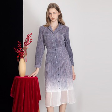 【MEDUSA】漸變絨面牛仔襯衫洋裝(M-XL) | 長洋裝 上班穿搭