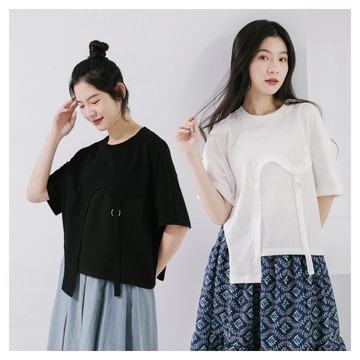 iNio 短袖上衣 造型拼接 五分袖上衣 CCW1258