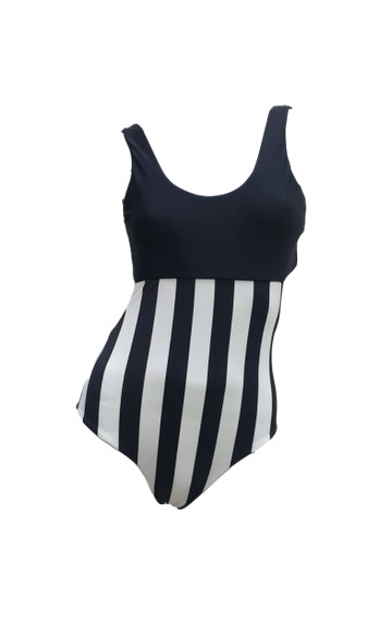 QXHEE.T.台灣製．平口背心式連身泳衣QX-M07  拼接條紋-L