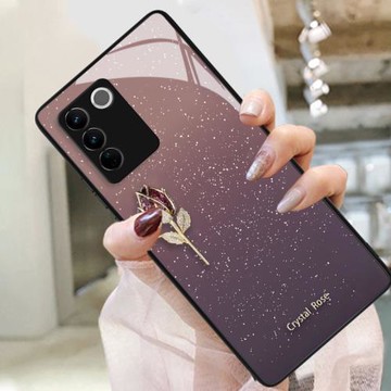 適用vivos16手機殼V2244A維沃5Gvivo步步高5g新款玻璃郁金香可愛可愛花朵女神顏控新品新品公主風情侶氣質