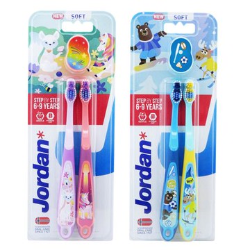 【JORDAN】2支裝6~9歲 換牙期專用 兒童牙刷-軟刷毛(挪威品牌 DOGA設計大獎 顏色隨機出貨)