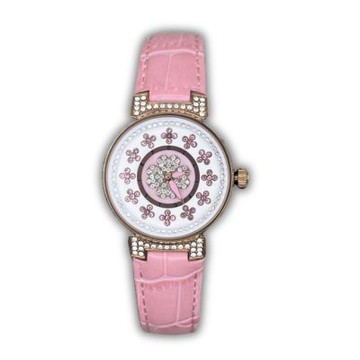 Folli Follie 30毫米 幸運草 精鑲粉白水晶錶面 鱷魚壓紋真皮腕錶(玫瑰金x粉 FF230421)
