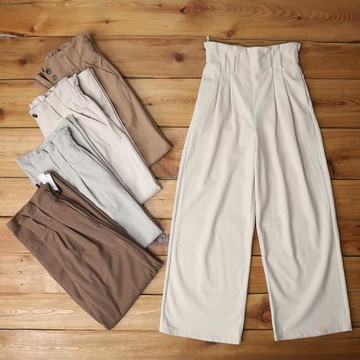 外貿日單尾單春秋厚料闊腿褲女高腰寬松休閑褲桃皮絨百搭顯瘦女褲