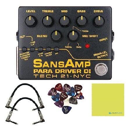 Tech 21 PMDI V2 SansAmp Para Driver DI V2 Guitar Bass Effects Pedal Bundle w  2x Strukture S6P48 Woven Right Angle Patch Cables, 12x Fender Picks ＆ L