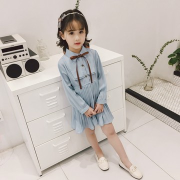 【Arbea】韓版百褶裙女童秋季新款長袖雪紡可愛連衣裙中長款童裝【C585】