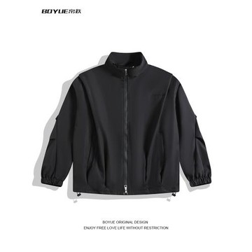 BOYUE帛躍美式立領機能夾克純色褶皺防風防水休閑痞帥男工裝外套