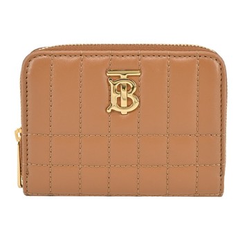 BURBERRY Lola TB金字LOGO格紋絎縫羔羊拉鍊零錢包（楓木棕）_廠商直送