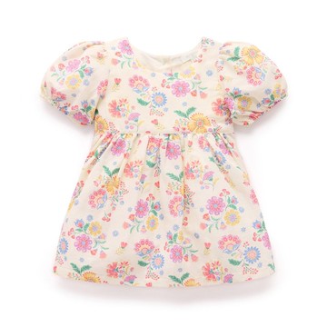 澳洲Purebaby有機棉女童短袖洋裝/童裝裙 12M-5T 花卉亞麻