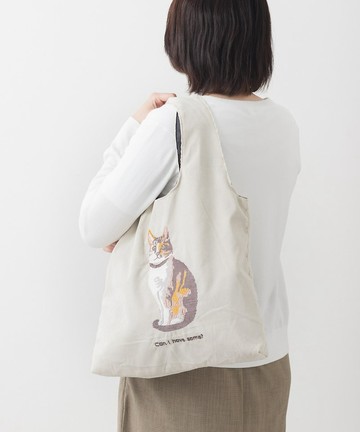 Jubilee 動物刺繡燈芯絨托特包 貓咪 象牙白