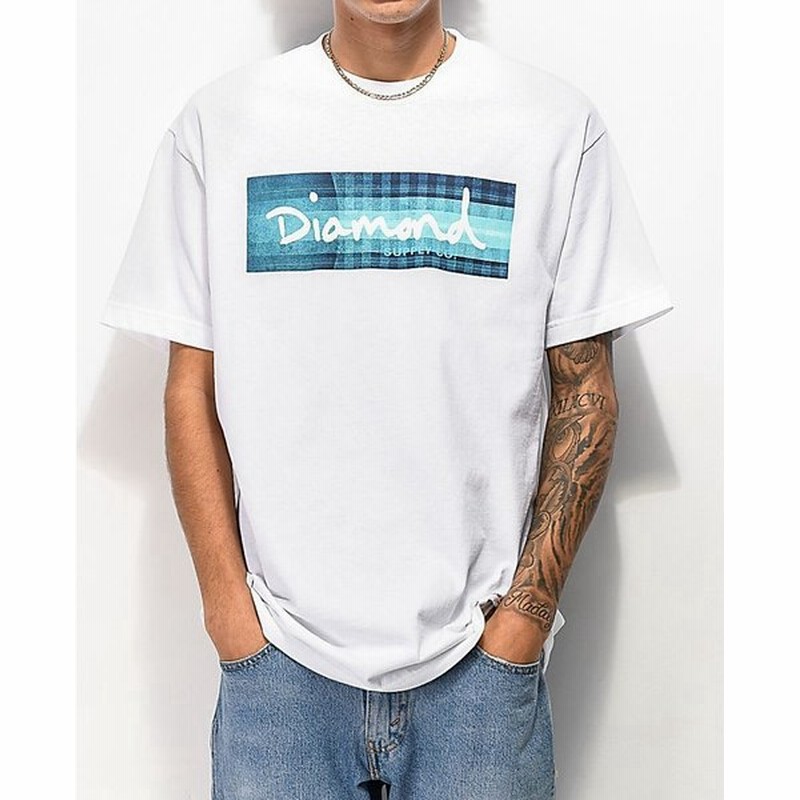 ダイアモンドサプライ Diamond Supply メンズ Tシャツ トップス Diamond Supply Co Space Gingham White Blue T Shirt White 通販 Lineポイント最大0 5 Get Lineショッピング