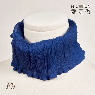 【森林海洋系】俏麗17 柳葉絲 暗亮藍 ⼩摺圍脖 百搭圍脖 100%桑蠶絲 真絲 領巾 圍巾 髮帶 皺褶