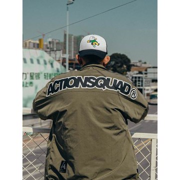 ACTIONS 秋冬新款品牌基本款溜肩教練夾克國潮寬松風衣外套男上衣