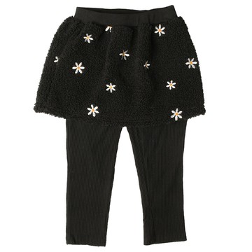 akachan honpo - 10分裙褲-刷毛 刺繡-黑色