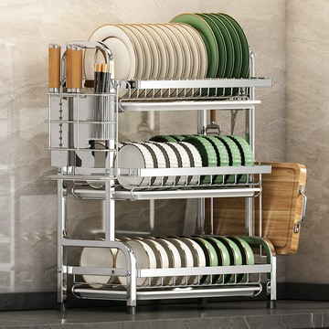 不銹鋼廚房碗碟收納架碗盤瀝水架家用多功能放碗架碗筷收納盒碗櫃