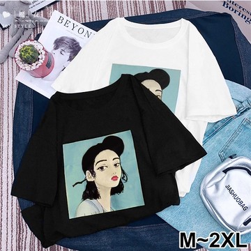 【QV2803】魔衣子-女孩印花圓領寬鬆短袖上衣