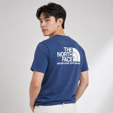 The North Face 熱銷印刷文字Logo圖案短袖T恤-灰藍色