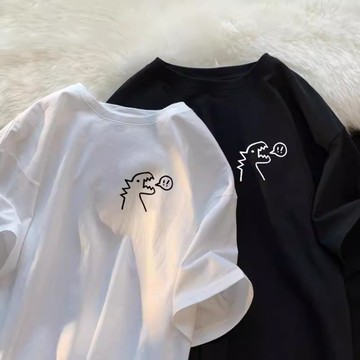 ⚡【M-6xl】100%纯棉短T 短袖T恤 情侶t 短袖 恐龍印花簡約男生衣服Oversize t恤寬鬆上衣 大尺碼體恤
